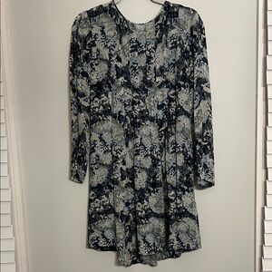 Club Monaco Silk Long-Sleeve Floral Shift Dress